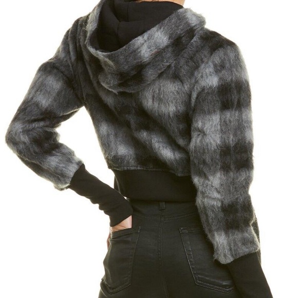 TWENTY MONTREAL CROPPED HOODIE WOOL BLEND BLACK WHITE PLAID SIZE M NWT - Picture 3 of 9